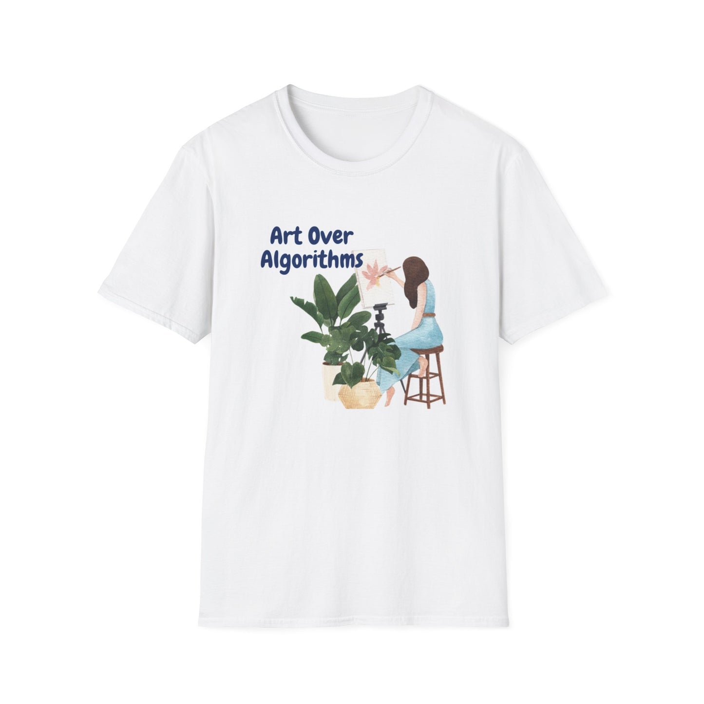 Art Over Algorithms Unisex T-Shirt | Softstyle Tee for Artists, Plant Lovers, Eco-conscious Gifts, Celebrating Creativity, Everyday Wear