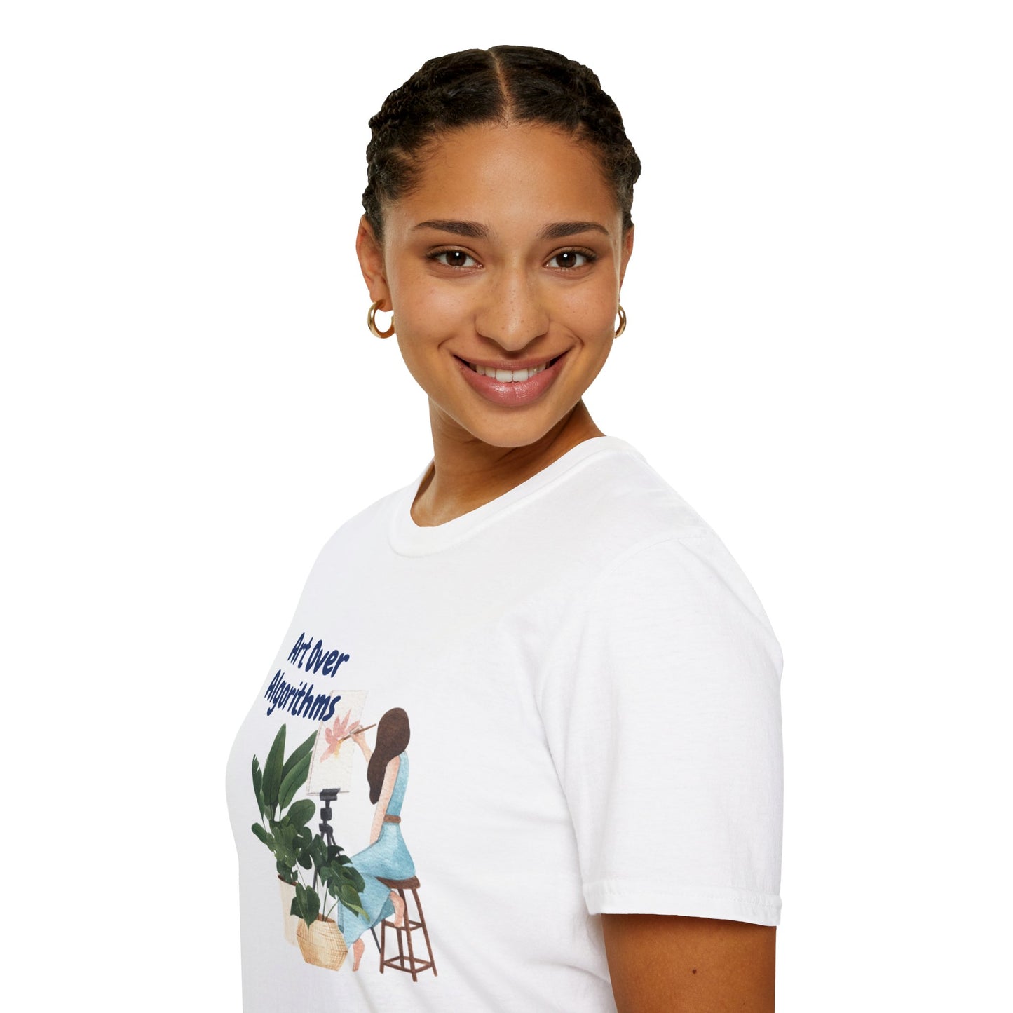 Art Over Algorithms Unisex T-Shirt | Softstyle Tee for Artists, Plant Lovers, Eco-conscious Gifts, Celebrating Creativity, Everyday Wear