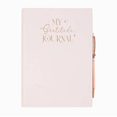 Gratitude Journal Notebook with Rose Quartz Crytal Chip Pen