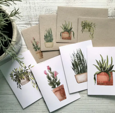 Potted Plants Collection 2 Greeting Cards Set of 4