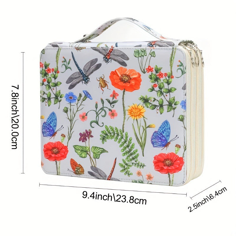 NNEDSZ Yellow Floral Design Portable Zippered Pencil Case - 3-Layer Large Capacity Organizer for Stationery & Art Supplies-1