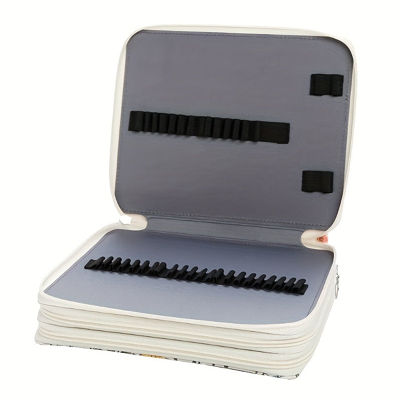 NNEDSZ Yellow Floral Design Portable Zippered Pencil Case - 3-Layer Large Capacity Organizer for Stationery & Art Supplies-3