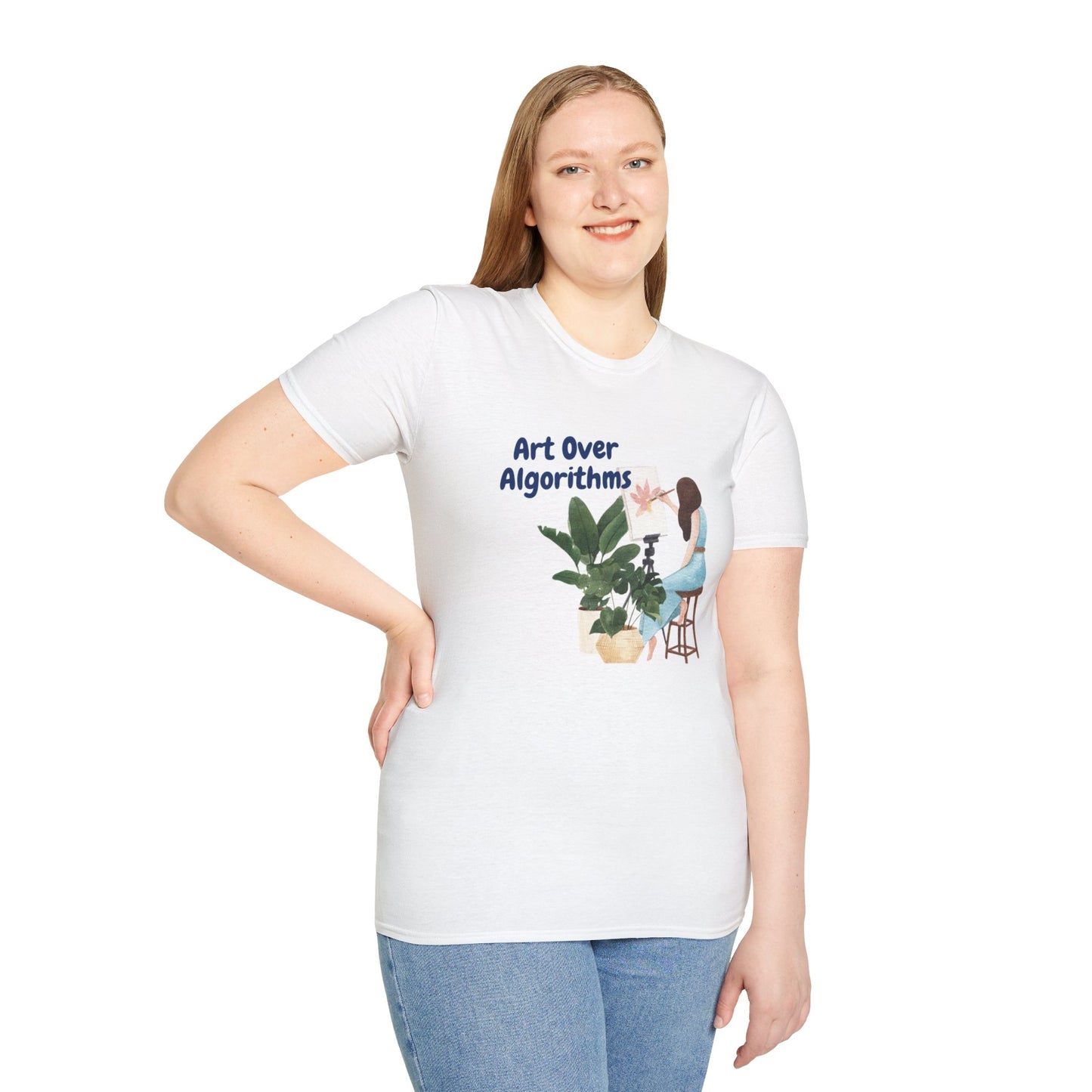 Art Over Algorithms Unisex T-Shirt | Softstyle Tee for Artists, Plant Lovers, Eco-conscious Gifts, Celebrating Creativity, Everyday Wear