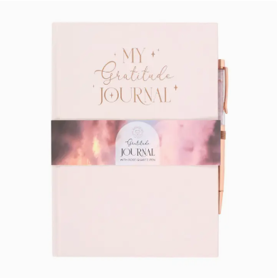 Gratitude Journal Notebook with Rose Quartz Crytal Chip Pen