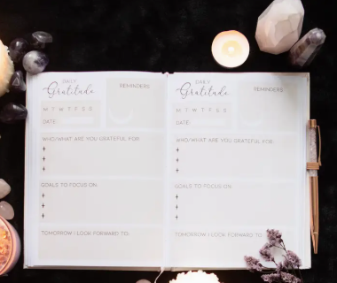 Gratitude Journal Notebook with Rose Quartz Crytal Chip Pen