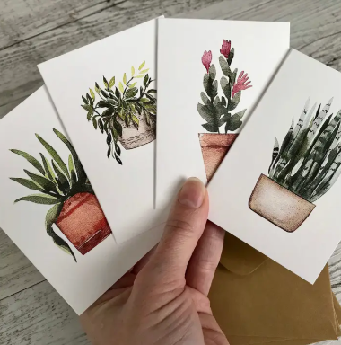 Potted Plants Collection 2 Greeting Cards Set of 4