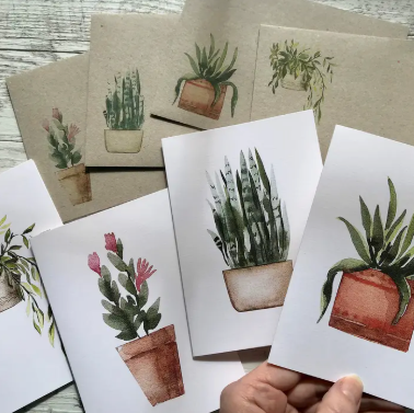 Potted Plants Collection 2 Greeting Cards Set of 4