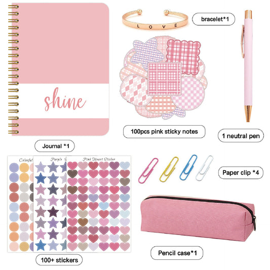 NNEDSZ Kids Creative Journal Gift Set(Pink) - Notebook, Pen, Stickers, and Accessories-0